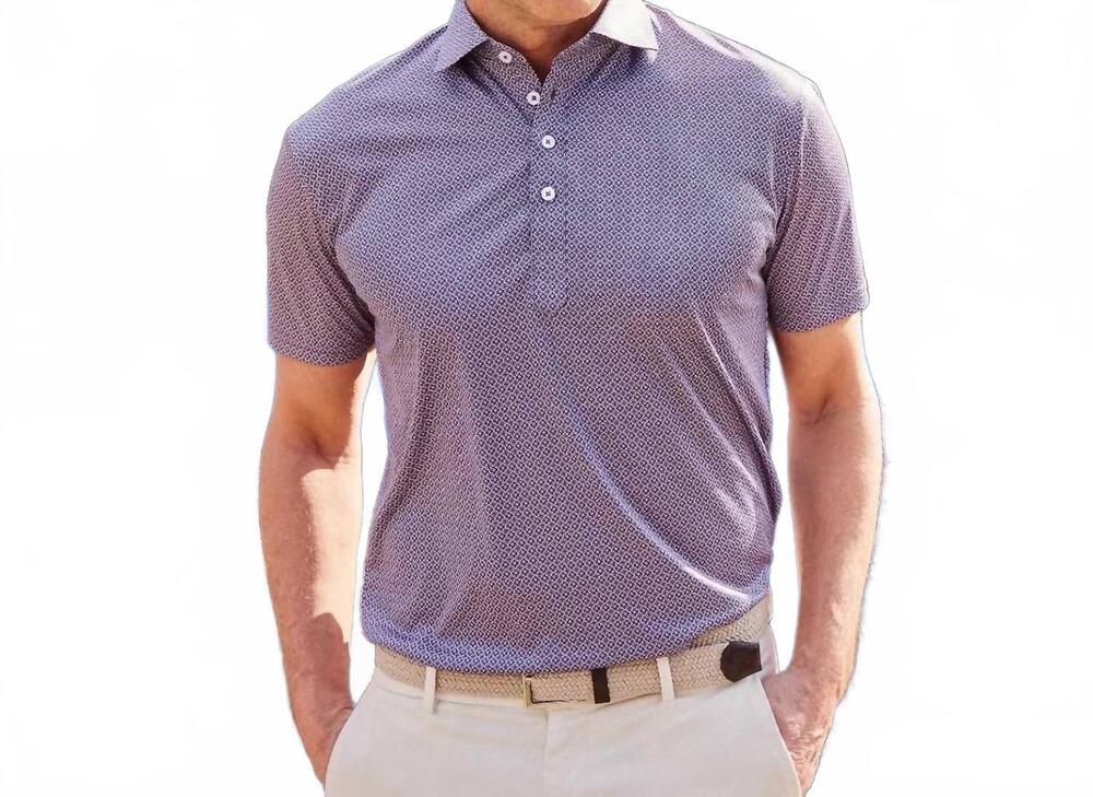 NEW COLLARS & CO. semi spread collar polo in pink/grey